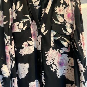 Floral Black and Pink Button-Up Blouse